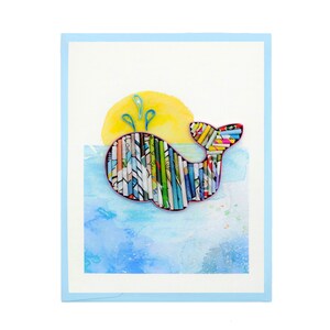Arte em papel reciclado de baleia, cartão reciclado feito à mão da revista