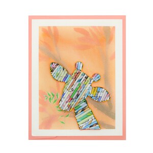Eco friendly giraffe card handmade from recycled magazine, custom note card