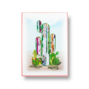 Carte cactus rare, papier magazine roulé fait à la main, quarantième anniversaire unique, flore du désert