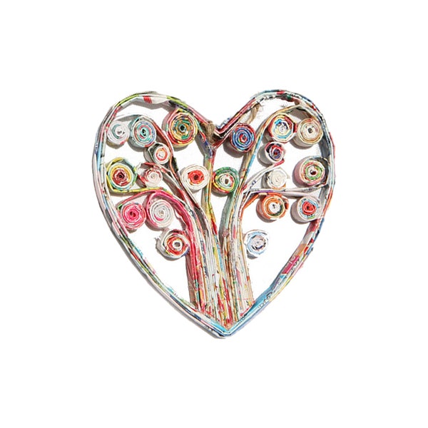 Handmade Quilling Heart Paper Ornament Handcrafted with Recycled Magazines,