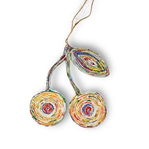 Cherry, Upcycled Quilling Ornament, Nursery Wall Decor, Handcrafted from Recycled Magazines, For Grandma