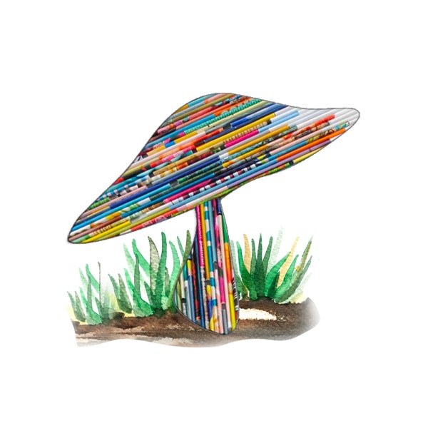 Eco friendly mushroom card, handmade from recycled magazines