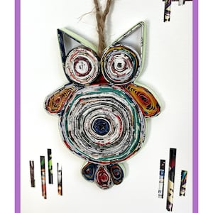 Coruja Quilling Ornamento Cartão Feito à Mão Decoração de Árvore de Natal Presente Sustentável