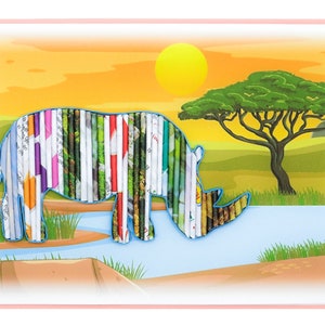 Eco-Friendly Rhino Greeting Card Handmade from Rolled Magazine - Unique Upcycled Wildlife Conservation Art