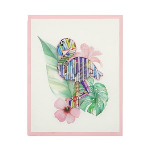 Carte recyclée Flamingo | fait à la main à partir de magazines | cadeaux éco-responsables | art d'oiseau