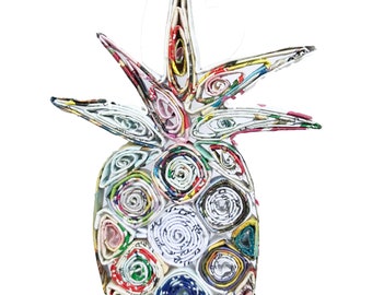 Paper Quilling Pineapple Upcycled Ornament, Handcrafted from Recycled Magazine, Sustainable Gifts, Valentines day gifts