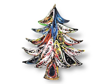 Unique Pine Tree Paper Ornament, Handmade from Recycled Magazine Paper