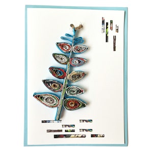 Cartão de enfeite de quilling de samambaia feito à mão da revista Recycled