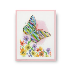 Carte papillon, art du papier roulé recyclé, fait à la main à partir de papier recyclé, vous me manquez