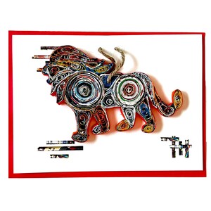 Handgemaakt milieuvriendelijk papieren leeuwornament op wenskaart, Leo Zodiac Sign Decor