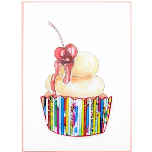 Conception unique de cupcake en papier de magazine, carte artisanale écologique pour le quarantième anniversaire