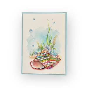 Cartão de felicitações feito à mão Arte de praia - Revista reciclada Ocean Jasper Snail
