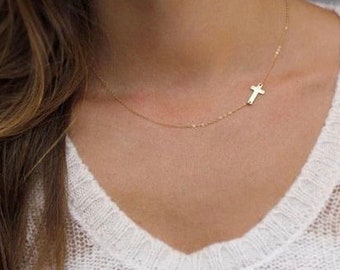 Dainty Sideways Cross Necklace | Side Cross Necklace | Bridal Necklace | Wedding Necklace | Occassion Party | Mother of Bride Necklace