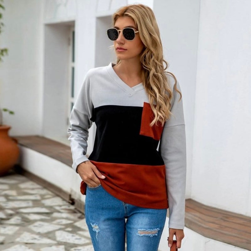 Color Block Long Sleeve Sweater main image 1