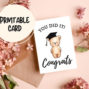 You Did It, Cute Graduation Card, Teddy Bear Card, Grad Card, Congrats Card