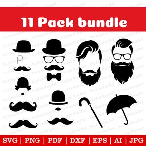 Homem barbudo svg, homem bonito svg, pai negro Svg, bigode SVG, silhueta de bigode, arquivo Cricut Cut, arquivo digital em camadas, aniversário Svg
