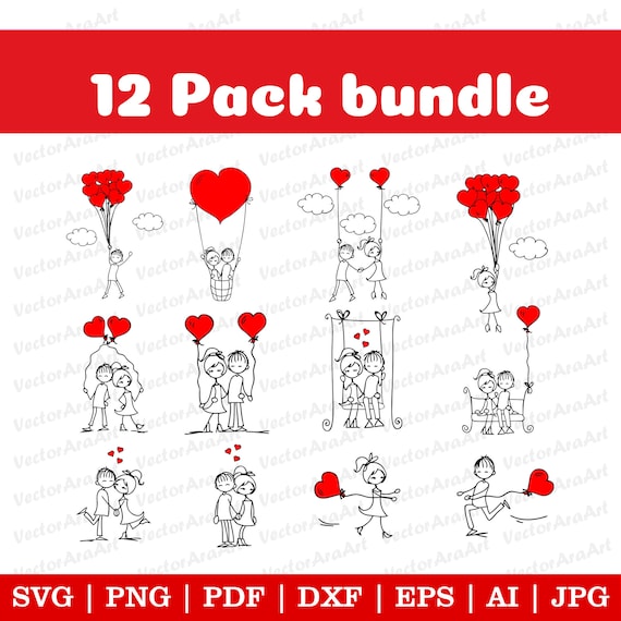 Love Stick Figure Clipart SVG Bundle: Cricut Ready (Digital Files)