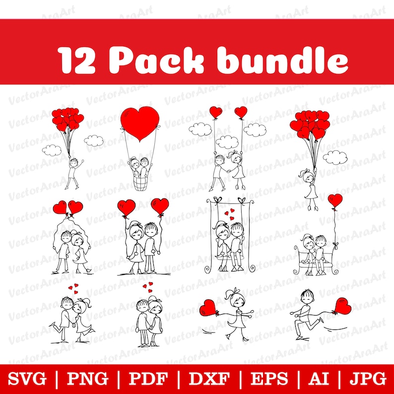 Love Stick Figure Clipart SVG-bundel: klaar voor de Cricut (digitale bestanden) afbeelding 1