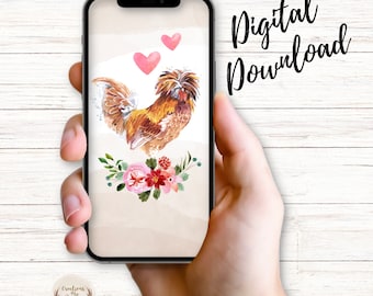 Watercolor Floral Polish Chicken Phone Background- Digital Download