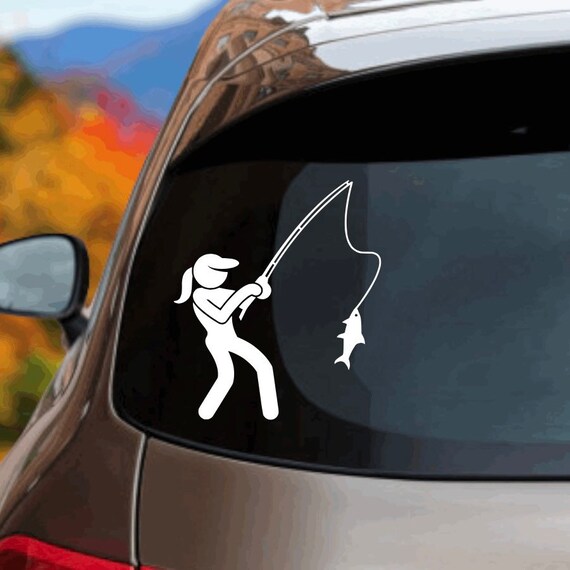 Unique Woman Stick Figure Fishing Window Decal Etsy
