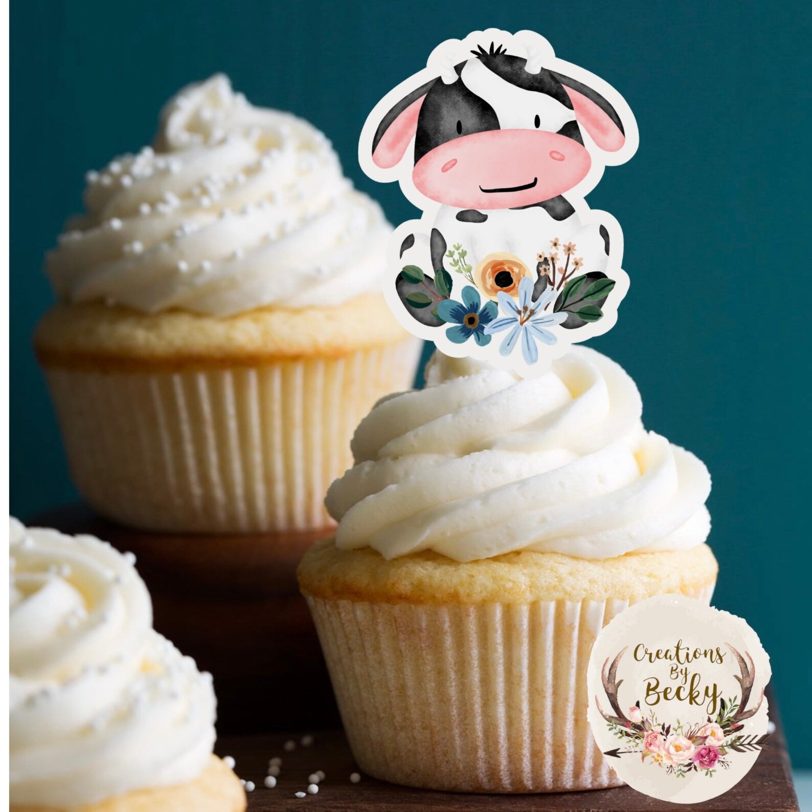 Cow Themed Cupcake Toppers Set of 12 Etsy