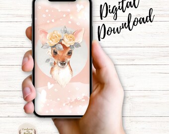 Watercolor Floral Fawn Phone Background- Digital Download- Hunting Accessories for Her Phone