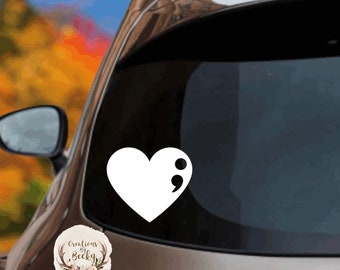Semicolon Heart Window Decal- Inspirational Car Accessories