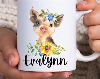 Personalized pig mug, Pig lover gifts, Pig gifts for women, Cute piglet gifts, Pig collectible, Gift for best friend, Farmer coffee mug 11oz