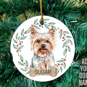 Personalized dog Christmas ornament, Yorkie ornament, Yorkshire terrier gift, Custom name dog ornament, Dog Keepsake, Yorkie dog owner gifts