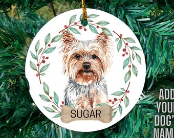 Personalized dog Christmas ornament, Yorkie ornament, Yorkshire terrier gift, Custom name dog ornament, Dog Keepsake, Yorkie dog owner gifts