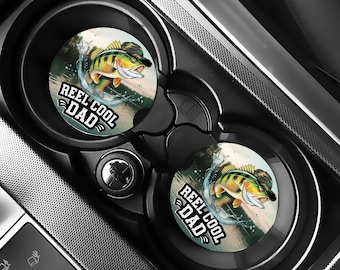 Reel Cool Dad Car Coaster, Fishing Dad Gift, Fish Father Truck Accessories, Fisherman Gift for Father’s Day, Dad Birthday Gift