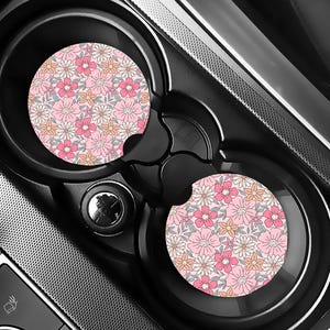 Floral Car Coasters, Cute Car Accessories, Set of 2 Cup Holder Coasters, Flower Coasters, Gift for New Driver, New Car Gift, Gifts for Her