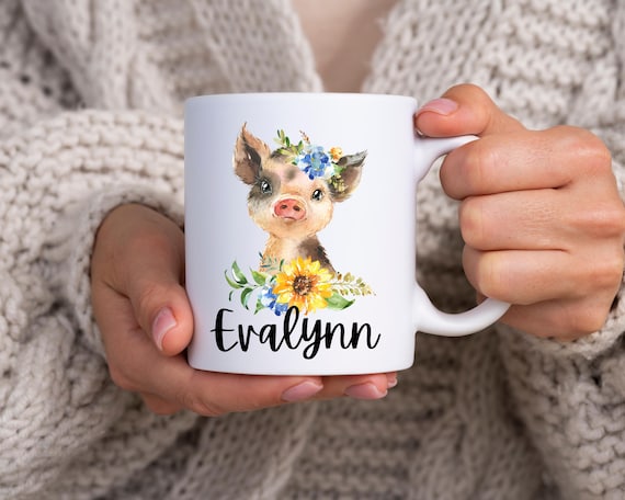 Personalized pig mug, Pig lover gifts, Pig gifts for women, Cute piglet gifts, Pig collectible, Gift for best friend, Farmer coffee mug 11oz