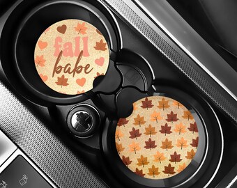 Posavasos de otoño para coche, bonitos accesorios para coche, juego de 2 posavasos para portavasos, posavasos de otoño, regalo para coche nuevo, regalos para ella, Acción de Gracias, Fall Babe