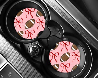 Football Bow Car Coaster, Pink Coquette Football Decor, Girly Game Day Car Accessory, Cute Football Fan Gift, Sports Girl Aesthetic