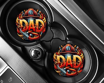 Fireman Car Coaster, Fireman Dad Gift, Fire Man Father Truck Accessories, Firefighter Gift for Father’s Day, Dad Birthday Gift