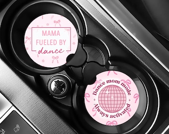 Posavasos para coche de Dance Mom, regalo divertido para Dance Mom, accesorios para coche con lazo rosa Coquette, posavasos para portavasos con diseño de chica bailarina, juego de regalo de decoración para coche de 2 piezas