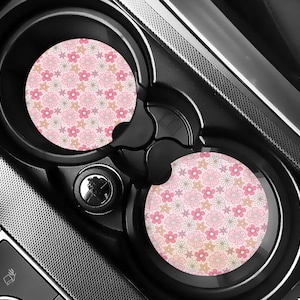 Floral Car Coasters, Cute Car Accessories, Set of 2 Cup Holder Coasters, Flower Coasters, Gift for New Driver, New Car Gift, Gifts for Her