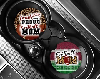 Football Mom Car Coaster, Leopard Print Auto Accessories, Sports Mom Gift Idea, Game Day Car Decor, Cute Car Cup Holder Insert Set of 2