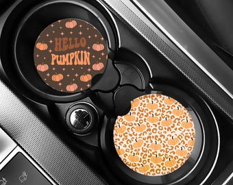 Posavasos de otoño para coche, bonitos accesorios para coche, juego de 2 posavasos para portavasos, posavasos otoñales, regalo para coche nuevo, regalos para ella, Acción de Gracias, calabaza