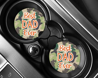 Best Dad Ever Car Coaster, Father’s Day Gift for Dad, Gift for Dad from Daughter or Son, Hunting Camo Car Accessories, Truck Cup Holder