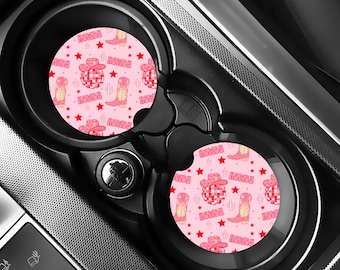 Howdy Western Car Coaster Set of 2, Cute Car Accessories for Women, Cup Holder Coasters, Cowgirl Car Decor, Gift for Her, New Driver Gift