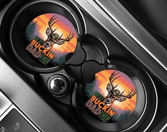 Best Buckin’ Dad Ever Car Coaster, Hunting Dad Gift, Father Truck Accessories, Buck Deer Hunter Gift for Father’s Day, Dad Birthday Gift