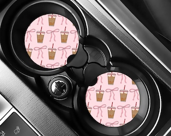 Iced Coffee Car Coaster, Coquette Aesthetic Car Accessories, Cute Pink Girly Aesthetic, Coffee Lover Gift, Cup Holder Insert, Set of 2