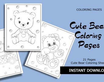 Bear Themed Coloring Book PDF Printable Pages Digital - Etsy