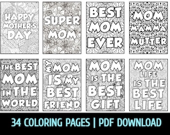 Mothers Day Coloring Book - Mom Your the Best (Printable, PDF Download)