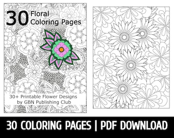 Floral Coloring Pages Bundle - 30+ Printable Flower Designs for Relaxation and Creativity (PDF Download)