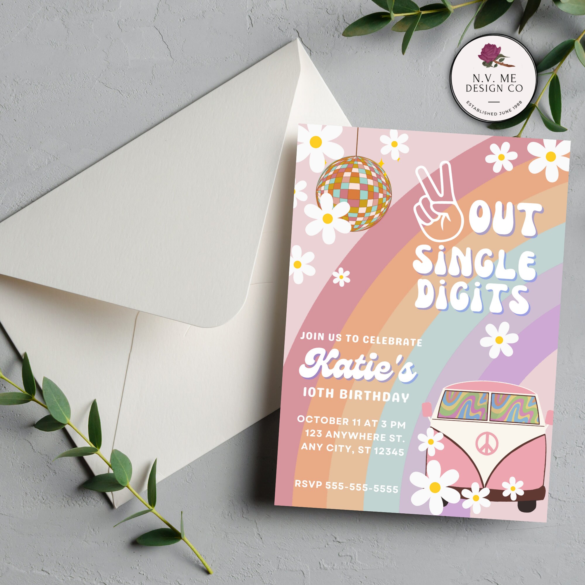 EDITABLE Peace Out Single Digits Birthday Invitation Groovy Etsy