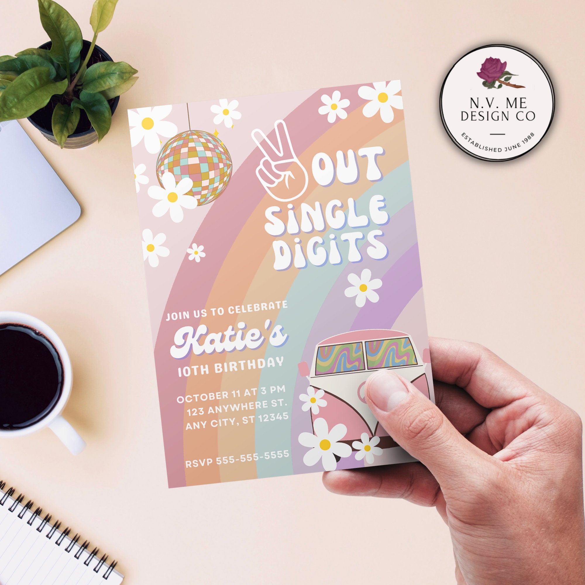 EDITABLE Peace Out Single Digits Birthday Invitation Groovy Etsy