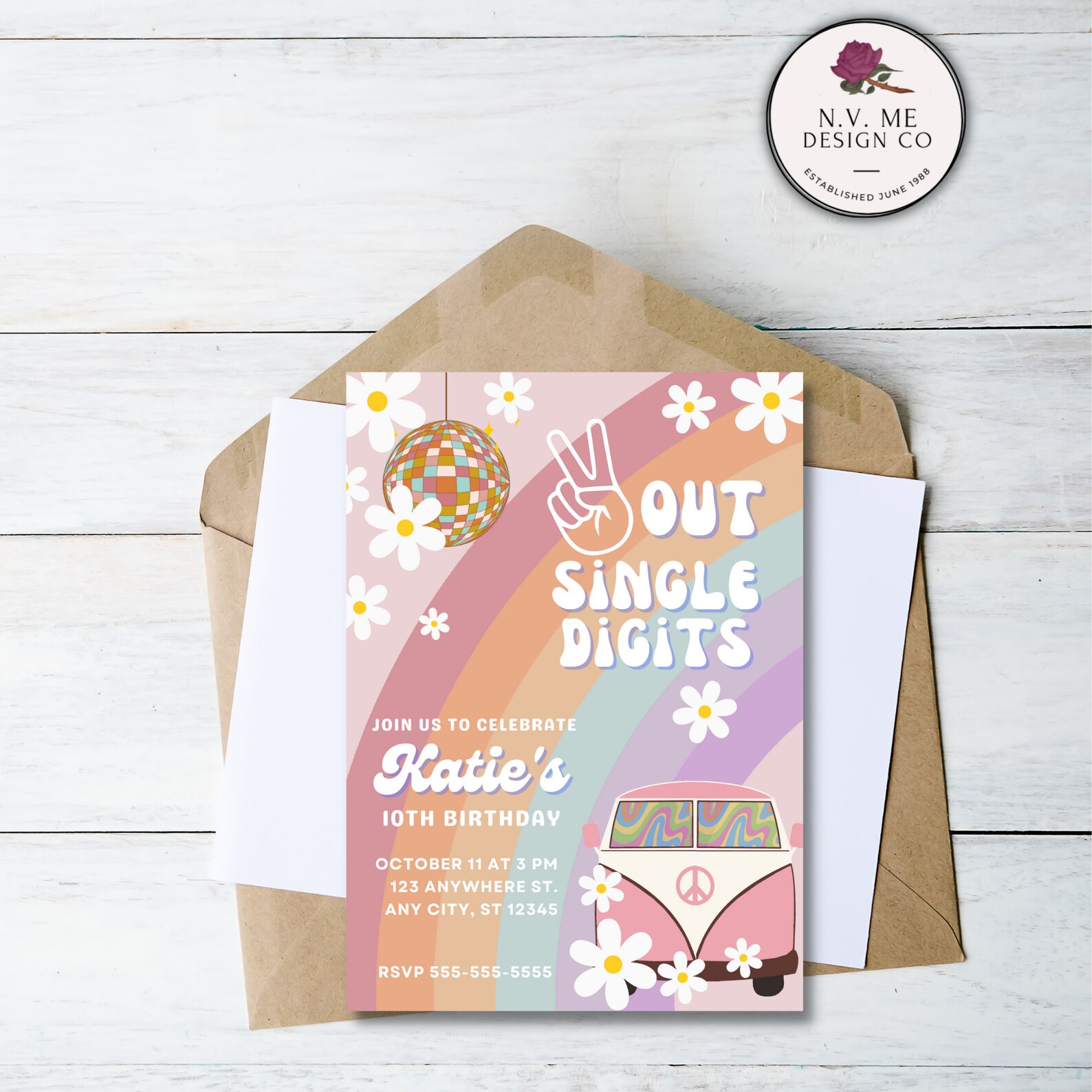 EDITABLE Peace Out Single Digits Birthday Invitation Groovy Etsy